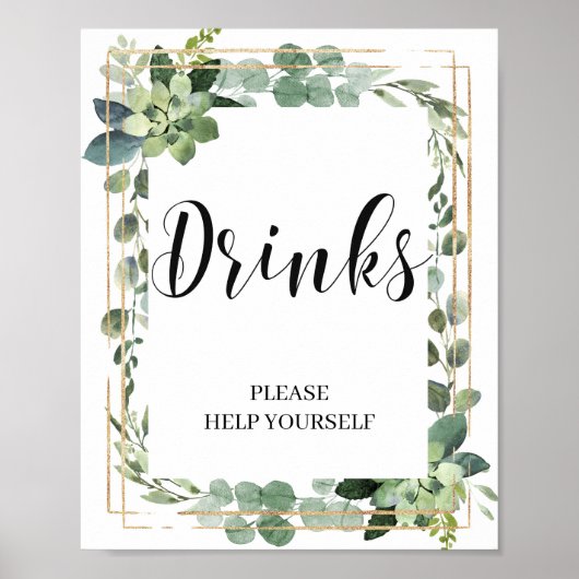 Groene boho succulent gouden glitters eucalyptus poster (Voorkant)