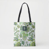 Groene Boho Vintage Bloemen Monogram Tote Bag (Voorkant)