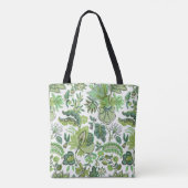 Groene Boho Vintage Bloemen Monogram Tote Bag (Achterkant)