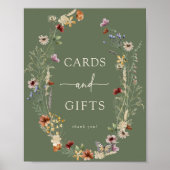 Groene Boho-wildbloemkaarten en cadeauposter Poster (Voorkant)