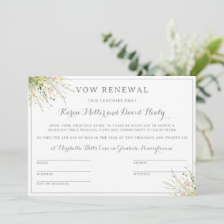 Groene Boho Wilde Bloem Trouwbelofte Certificaat Kaart