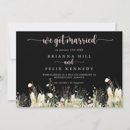 Groene Boho Wilde Bloem Zwarte Trouw Aankondiging (Voorkant)