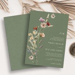 Groene Boho Wilde Bloemen Bruiloft Kaart