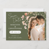 Groene Boho Wilde Bloemen Trouwfoto Save The Date (Voorkant)