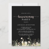 Groene Boho Wildflower Black Housewarming Party Kaart (Voorkant)