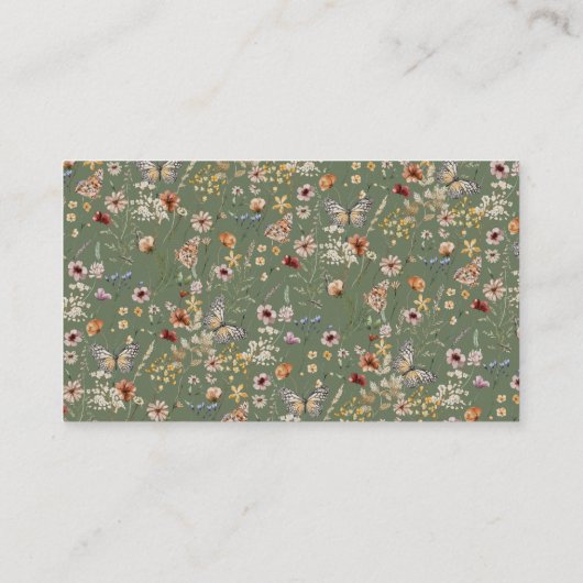 Groene Boho Wildflower Display Douche Informatiekaartje (Achterkant)