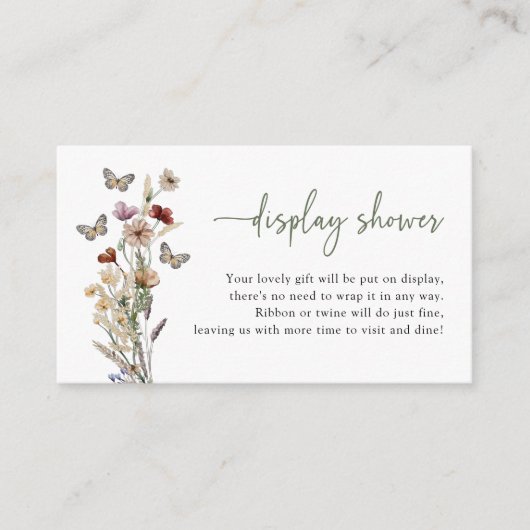 Groene Boho Wildflower Display Douche Informatiekaartje (Voorkant)