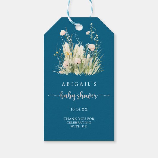 Groene Boho Wildflower Navy Baby Shower Cadeaulabel (Voorkant)