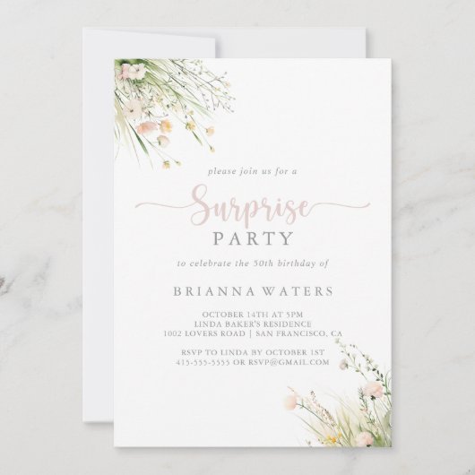 Groene Boho Wildflower Surprise Party Uitnodiging (Voorkant)