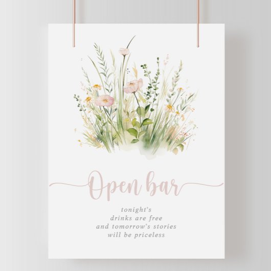 Groene Boho Wildflower Trouw Open Bar Bord Poster