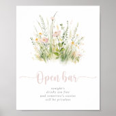 Groene Boho Wildflower Trouw Open Bar Bord Poster (Voorkant)