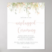Groene Boho Wildflower Unplugged Ceremony Sign Poster (Voorkant)