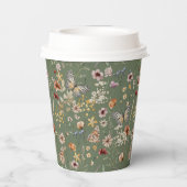 Groene Boho Wildflowers Papieren Bekers (Achterkant)