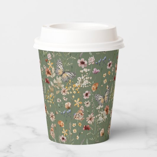 Groene Boho Wildflowers Papieren Bekers (Achterkant)