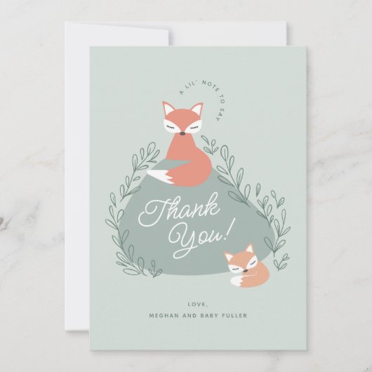 Groene Boho Woodland Vossen Baby shower Plat Bedankkaart (Voorkant)