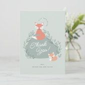 Groene Boho Woodland Vossen Baby shower Plat Bedankkaart (Staand voorkant)