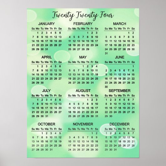 Groene Bokeh Abstract Design 2024 Kalender Poster (Voorkant)