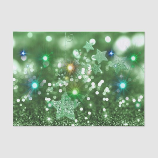 Groene Bokeh Faux glitter & kleurrijke stralende s Tissuepapier (Voorkant)