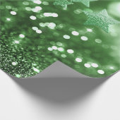 Groene Bokeh Faux Glitter & Stars Cadeaupapier (Hoek)