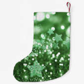 Groene Bokeh Faux Glitter & Stars Kleine Kerstsok (Achterkant)