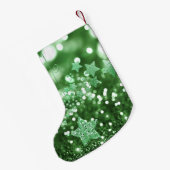 Groene Bokeh Faux Glitter & Stars Kleine Kerstsok (Achterkant (Hangend))