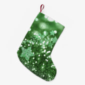 Groene Bokeh Faux Glitter & Stars Kleine Kerstsok (Voorkant (Hangend))