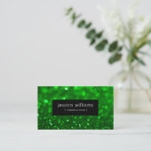 Groene Bokeh Glitter & Sparkles Zwarte Accenten Visitekaartje (Staand voorkant)