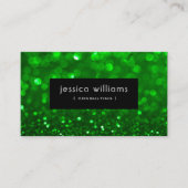 Groene Bokeh Glitter & Sparkles Zwarte Accenten Visitekaartje (Voorkant)