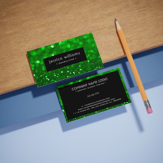 Groene Bokeh Glitter & Sparkles Zwarte Accenten Visitekaartje