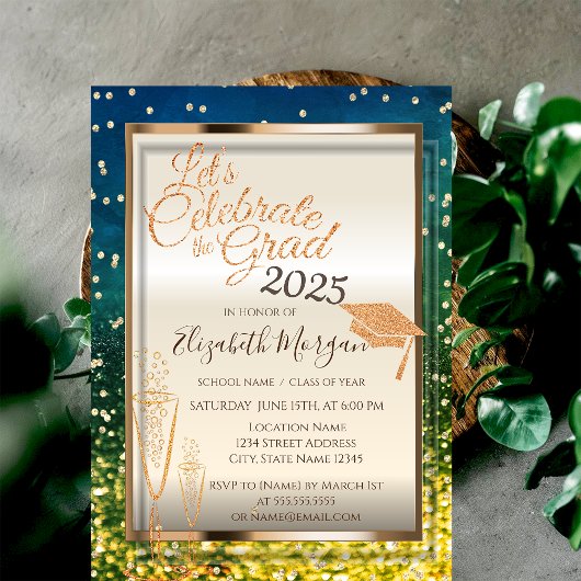 Groene Bokeh, Glitterende Afstudeerhoed, Glas Afst Kaart