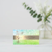 Groene Bokeh Gouden Boom Silhouet Yoga Instructeur Visitekaartje (Staand voorkant)