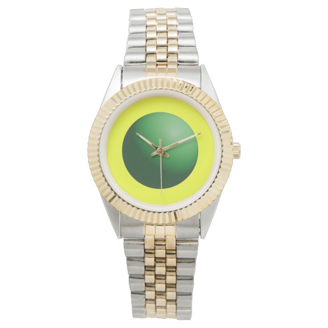 Groene bol op geel horloge (Voorkant)