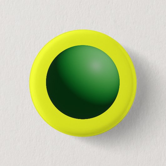 Groene bol op geel ronde button 3,2 cm (Voorkant)