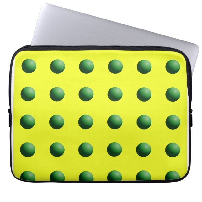 Groene bollen op geel laptop sleeve (Voorkant)