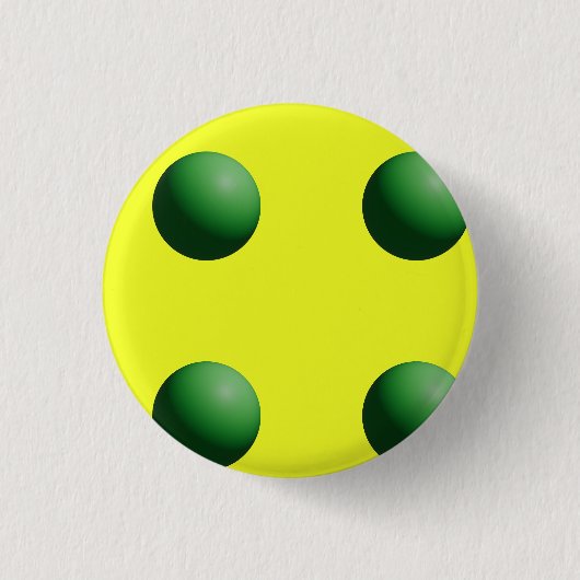 Groene bollen op gele knop ronde button 3,2 cm (Voorkant)