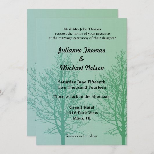 Groene bomen bruiloft kaart (Voorkant / Achterkant)