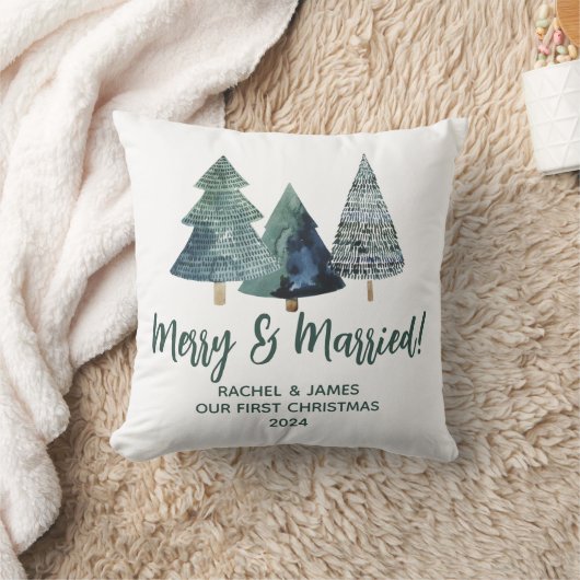 Groene Bomen Eerste Kerst Mis & Gehuwd Kussen (Deken)