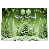 Groene Bomen Kerstballen Vakantie Gift Bag Groot Cadeauzakje (Voorkant)
