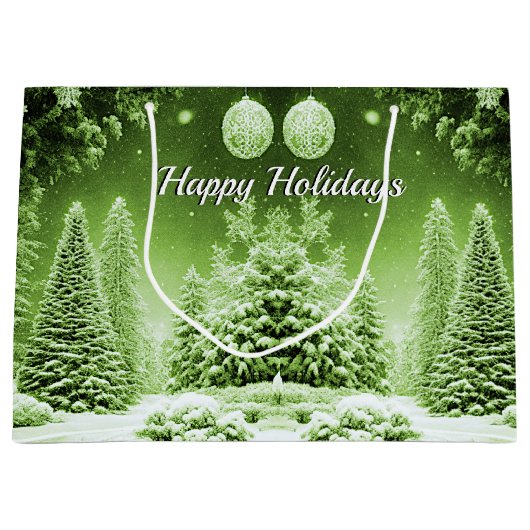 Groene Bomen Kerstballen Vakantie Gift Bag Groot Cadeauzakje (Voorkant)