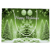 Groene Bomen Kerstballen Vakantie Gift Bag Groot Cadeauzakje (Achterkant)