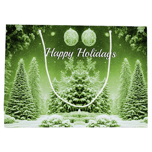 Groene Bomen Kerstballen Vakantie Gift Bag Groot Cadeauzakje (Achterkant)