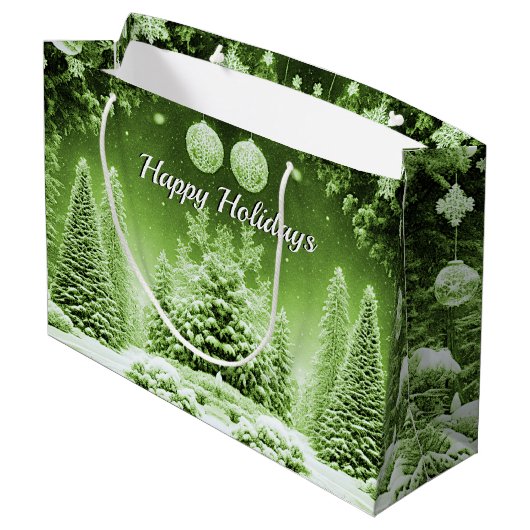 Groene Bomen Kerstballen Vakantie Gift Bag Groot Cadeauzakje (Achterkant Gekanteld)