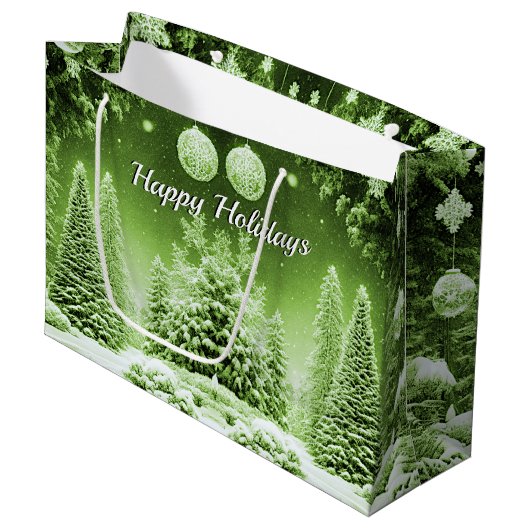 Groene Bomen Kerstballen Vakantie Gift Bag Groot Cadeauzakje (Voorkant Gekanteld)