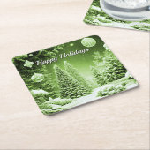 Groene Bomen Kerstballen Vakantie Kartonnen Onderzetters (Schuin)