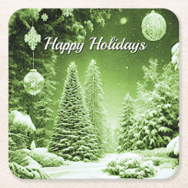 Groene Bomen Kerstballen Vakantie Kartonnen Onderzetters