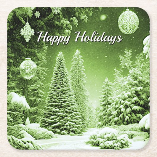Groene Bomen Kerstballen Vakantie Kartonnen Onderzetters (Voorkant)