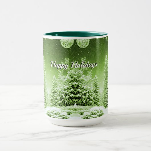 Groene Bomen Kerstballen Vakantie Mok (Midden)