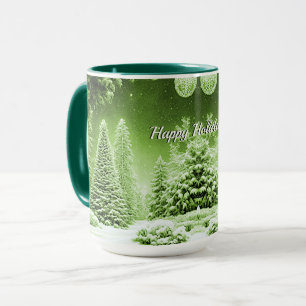 Groene Bomen Kerstballen Vakantie Mok