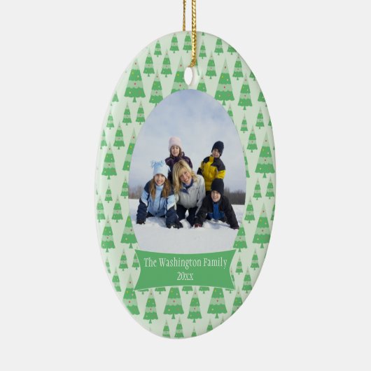 Groene bomen kerstfeestfoto-versiering keramisch ornament (Rechts)