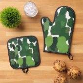 Groene bomen Modern tropisch regenwoud patroon Ovenwant & Pannenlap Set (Top down)